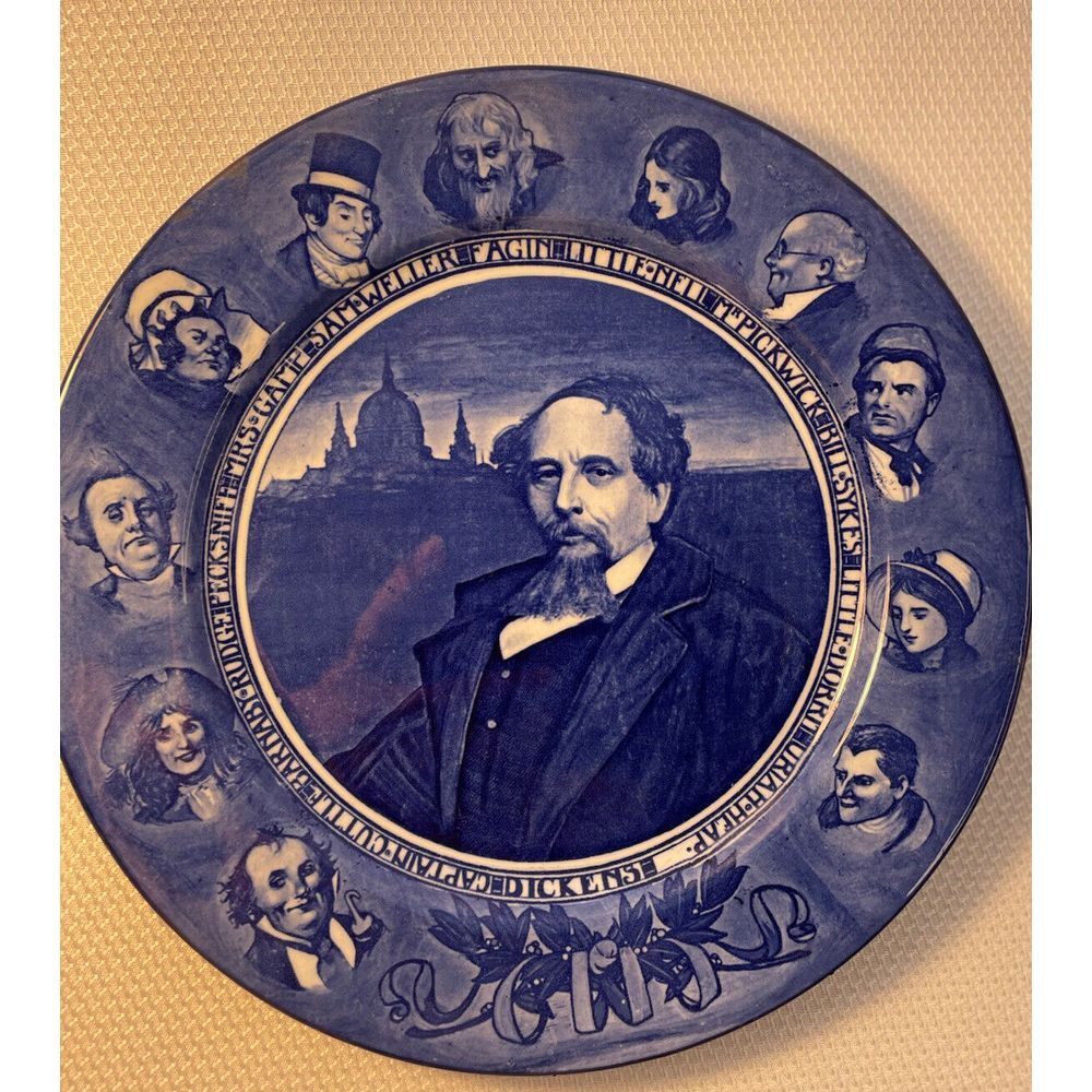 Charles Dickens Blue Transferware Collectible Plate Royal Doulton England